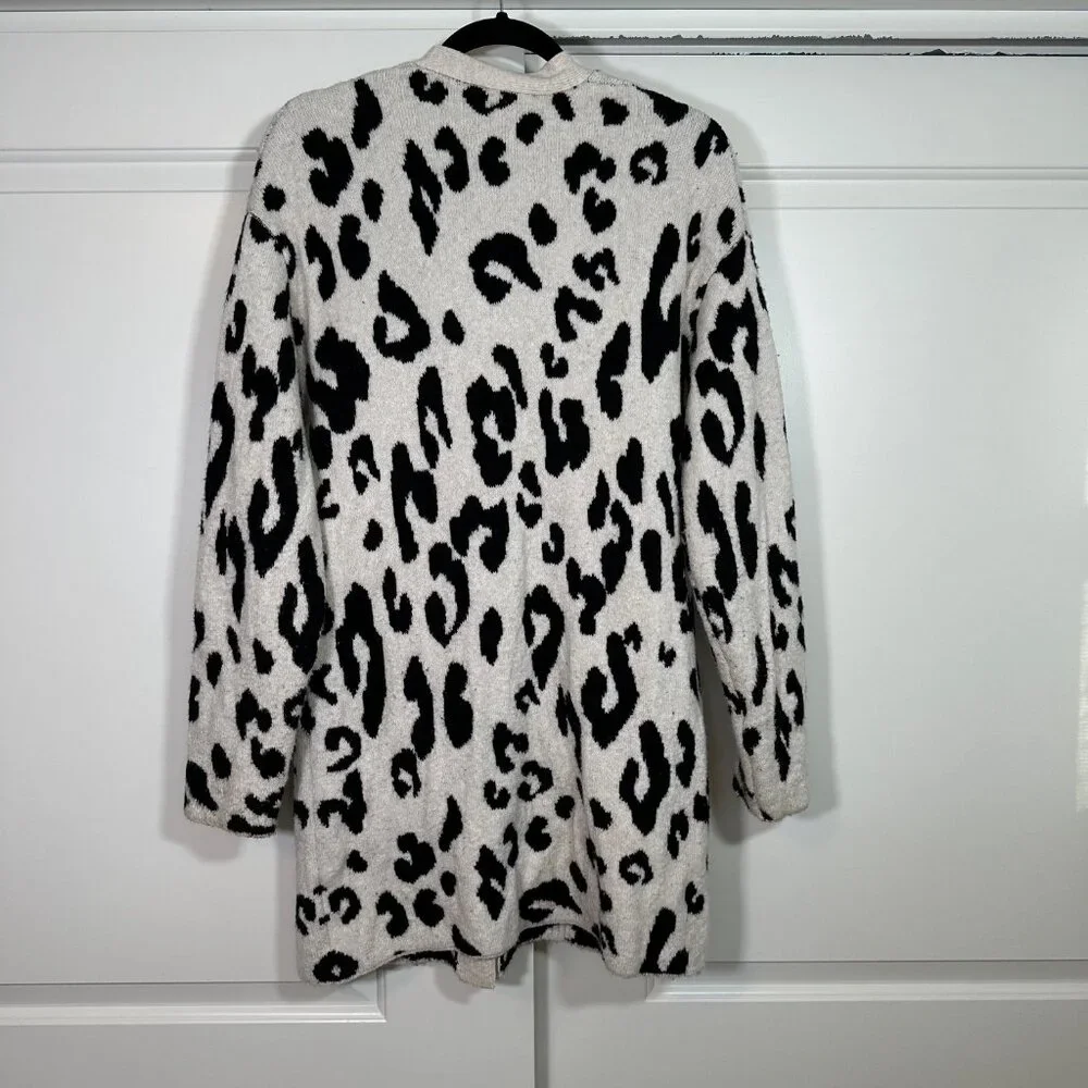 Leopard Print Long Line V-Neck Button Front Cardigan by Something Navy - M